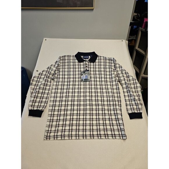 H.I.S. Brand Men's Large Long Sleeve Polo Shirt Checkered New - Picture 1 of 6